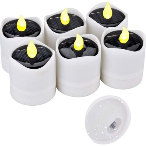 Pack of 6 Solar Powered Electronic Candle Auto On Off Flicker LED Tea Light Waterproof DIY Flameless Event Party Light Portable