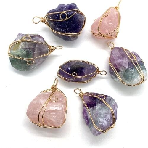Natural Stone Amethyst Copper Wire Winding Pendant for Handmade Pendant Jewelry Bracelet Necklace Accessory Crystal Chakra
