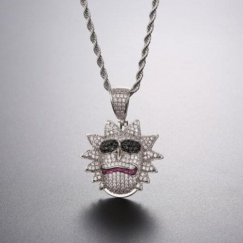 New Fashion Hip Hop Jewelry Claw Setting AAA+ CZ Stone Bling Iced Out Cool Cartoon Character Pendants Necklaces Rapper Gift