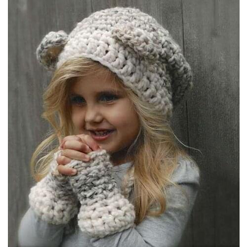 Novelty Kids Knitted Beanies and Gloves Set 2 Pcs fit 2-6 Years old Children cute Winter Hat Warm Skullies beanies Cotton Caps