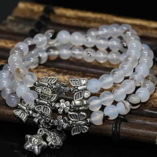 Original design Bohemia style multilayer long bracelet natural stone white dragon agat onyx 6mm round beads jewelry B2208