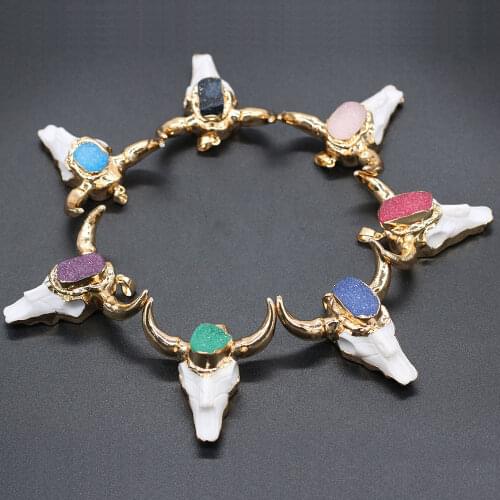 New Style Cow Bone Pendant Cow-head Shaped Crystalline Germ Exquisite Charms For Jewelry Making DIY Necklace Bracelet Accessory