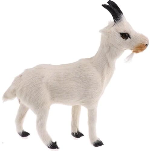 Realistic Faux Fur Standing Goat Animal Model Figures Home Decoration for Bedroom Car Office Shop Window Tabletop Display