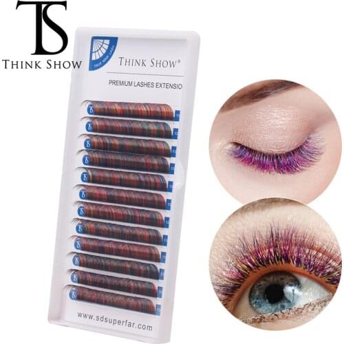 THINKSHOW 0.10mm Thickness Curl C/D Ombre Mix Color Eyelash Extension Natural and Soft Lashes Extension Makeup Tools Big Sale