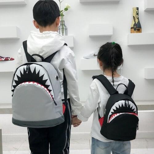 New Childrens School Bag Kindergarten Boy Girls Bags Korean Cartoon Shark Parent-child Bags 3-6Yrs Kids Plush Travel Backpack