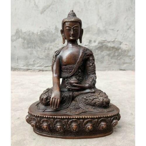 8" Buddhism old Handcarved bronze statue Sakyamuni Buddha Guanyin Wish U Wealth
