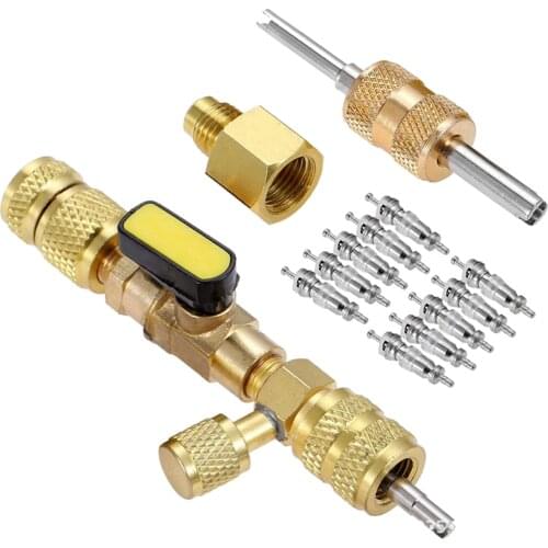 R410A R22 Valve Core Remover Installer with Dual Size 1/4 & 5/16 Port for R404A R134A R12 R32 HVAC System