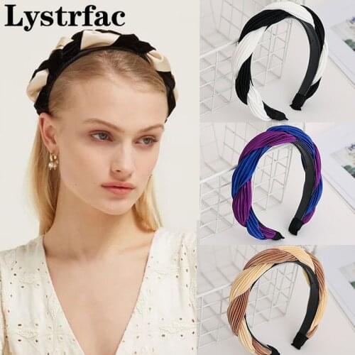 Lystrfac Vintage Braided Padded Headband For Women Patchwork Head Wrap Twist Turban Hair Hairband Female Bezel Hair Accessories