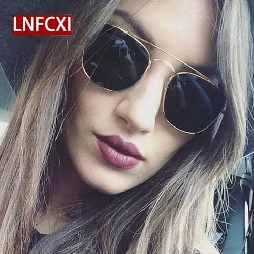 LNFCXI Vintage Double Bridges Women Square Pilot Sunglasses Men Retro Pink Mirror Shadows Sunglasses Men