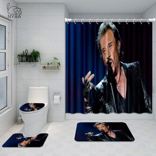 Custsom Johnny Hallyday Print Shower Curtains Bathroom Curtain Set Waterproof Farbic Bath Curtain Mat Rug Carpet Home Decor Gift