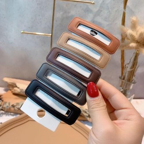 Korean 2020 New Vintage Leather Geometric Rectangle Hairpins Hair Clips For Women Fashion Hair Accessories