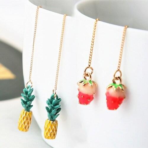 Hot Design Cute Fruit Stud Earrings Strawberry Pineapple Tassel Earrings Long Ear Line For Women Friend Gift Minimalist Jewelry
