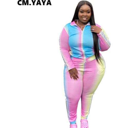 CM.YAYA Plus Size L-5XL Tie Dye Sweatsuit Womens Set Jackets Jogger Pants Set Active Tracksuit Two Piece Outfit Set Sporty
