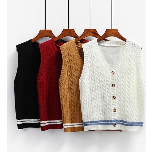 Knitted vest womens v-neck cardigan spring and autumn temperament new Korean loose sleeveless single-breasted sweater