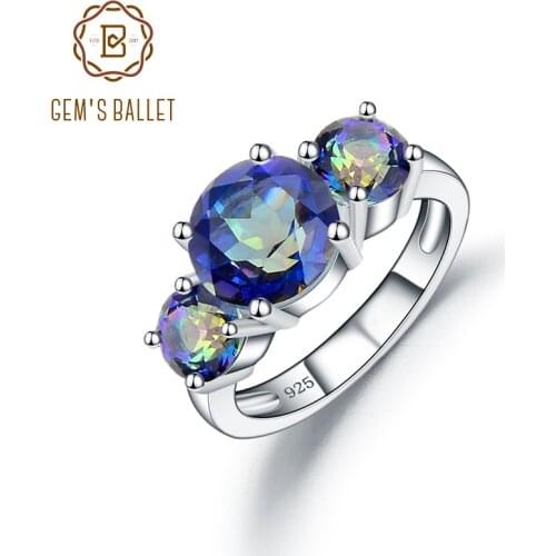 GEMS BALLET 925 Sterling Silver Three Stone Wedding Band Ring Natural Mystic Topaz Birthstone Rings For Women Fine Jewelry
