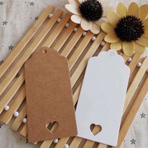 100PCS 9*4cm White Brown and Black Hollow Heart Kraft Paper Tags Scallop Head Label Luggage Wedding Note Blank Price Hang Tag