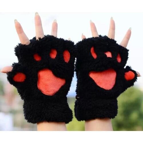 2021 Woman Cute Cat Paw Paw Plush Gloves Warm Soft Plush Short Fingerless Fluffy Panda Cost Cosplay Unisex Boy Girl Gloves