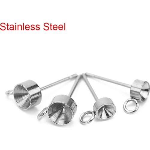 30pcs Hypoallergenic Stainless Steel 4mm 5mm Cubic Zirconia Stones Stud Earring Diy Base Settings For Jewelry Accessories Making