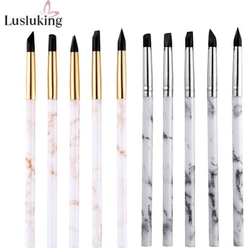 5Pcs Silicone Nail Art Sculpture Pen Carving Craft Emboss Hollow 3D DIY Brush UV Gel Painting Modeling Tool Marble Pattern Set