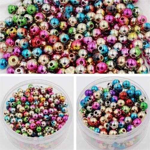 6/8/10mm Multi Plating Rainbow With Gold/Silver Imitation Pearl Beads Round Plastic Acrylic Spacer Beads for Jewelry Making
