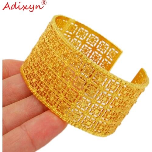 Adixyn Dubai Gold Bangle for Bridal Wedding Jewelry 24k Gold Color Copper Cuff Bracelet Arab Ethiopian Jewellry Gifts N02213