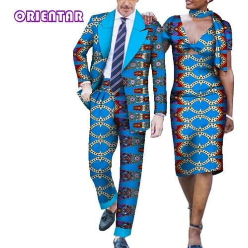 Couple African Clothes Men Blazers Suits and Women Ankara Dresses African Print Clothing Private Custom Wedding Party WYQ681