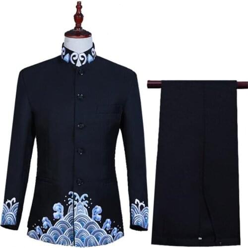 Embroidery spray blazer men Chinese tunic suit designs stage singers jacket mens clothes dance star style dress masculino homme