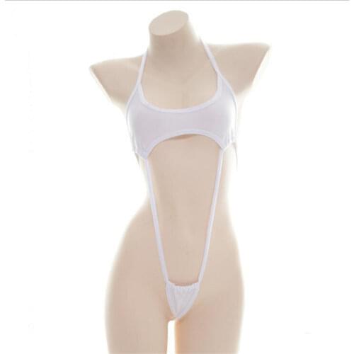 One piece swimsuit women swimwear monokini sexy micro bikini Solid color Halter Lace High fork Small triangle Japanese student