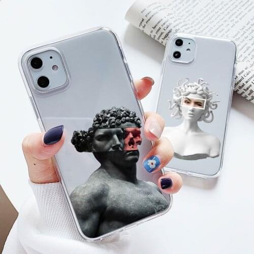Medusa David statue Transparent Phone Case For iPhone 11 XR XS Max X 7 8 Case Clear Soft TPU Cover For iPhone 11 7 8 6 Plus Case