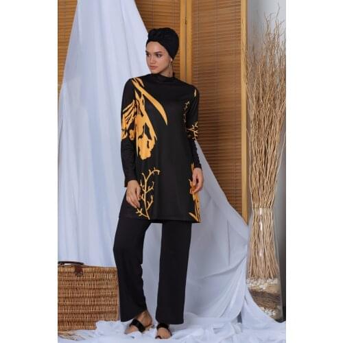 Womens Long Sleeve Flare Hijab Swimwear 20132 Black
