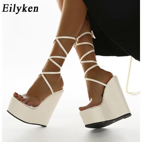 Eilyken Roman Gladiator Wedges Platforms Woman Sandals Summer New Fashion Lace-Up High Heel PVC Transparent Open Toe Party Shoes