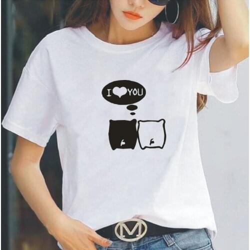 Summer Short Sleeve Tshirt Cottton Casual Korean Harajuku Tee Shirt Femme Cute Dog Love Print T Shirt Women Tops Camiseta Mujer