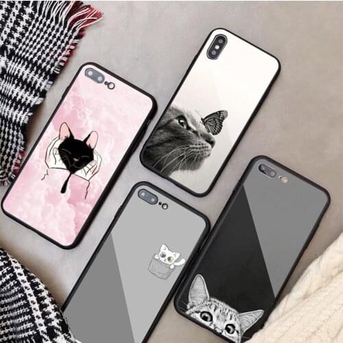 Pocket Cat Tempered Glass Phone Case For iphone 12 11 Pro Max 5 6 7 8 PLUS X XS XR XSMax Shell
