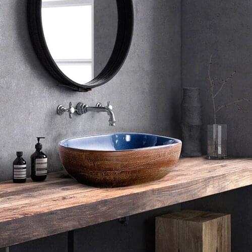 Europe Vintage Style Ceramic Art Basin Sinks Counter Top Wash Basin Bathroom Vessel Sinks oval ceramic art basins
