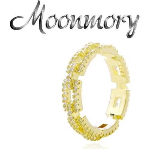 Moonmory 925 Sterling Silver Vintage Full Zircon Stone 18k Gold Ring For Women Party 2020 New Geometric Chain Link Rings Jewelry