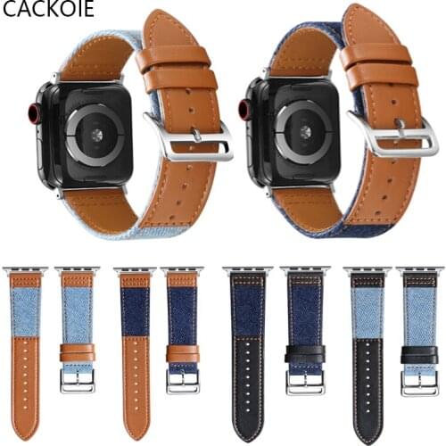 Leather Loop Bands For Apple Watch SE 6 5 4 Strap 44mm 38mm Watchbands Denim Canvas Bracelet for IWatch Series 3 2 1 40mm 42mm