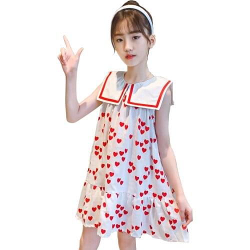 Girl Summer Dresses Heart Pattern Girl Child Dress Spring Autumn Children Dress Casual Costumes For Girls 6 8 10 12 14