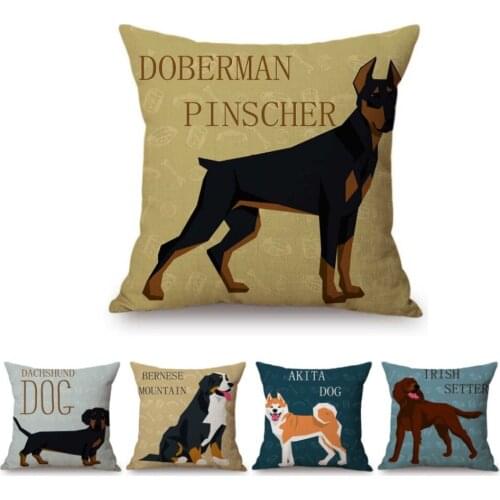 Lovely Cute Cartoon Dog Breeds Dachshund Bulldog Akita Pets Store Decoration Throw Pillow Cotton Linen Chair Cushion No Filling