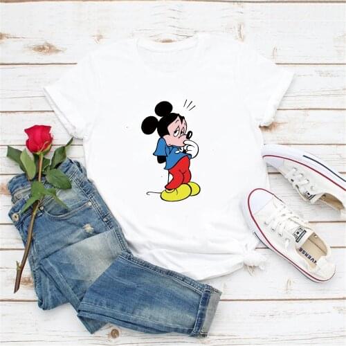 Fashion Women T Shirts Short Sleeve Round Neck Mickey Mouse Printed Harajuku Streetwear Tee Shirts Girls Tee Tops