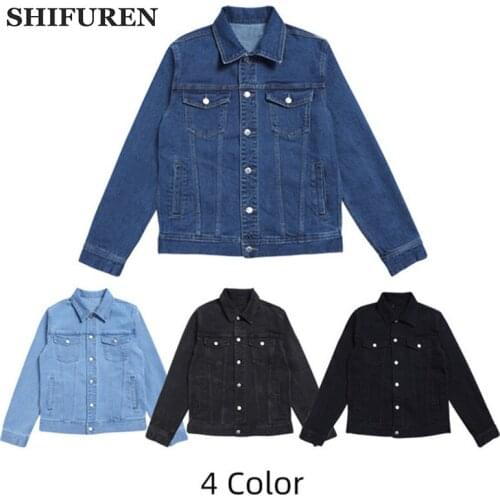 SHIFUREN Mens Retro Denim Jacket Turn-down Collar Streetwear Male Casual Chaqueta Hombre Cotton Cowboy Jeans Jackets Outwear