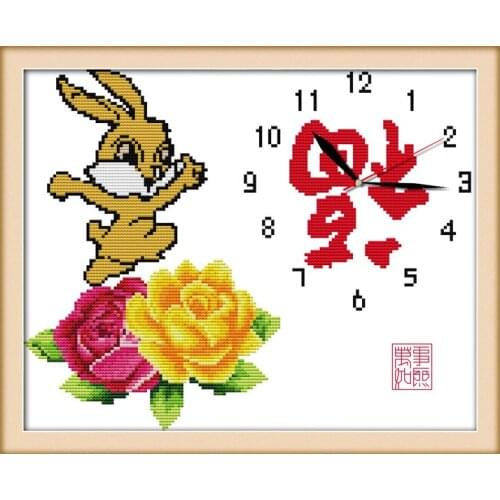 Treasure rabbit cross stitch kit 14ct 11ct count print canvas wall clock stitching embroidery DIY handmade needlework