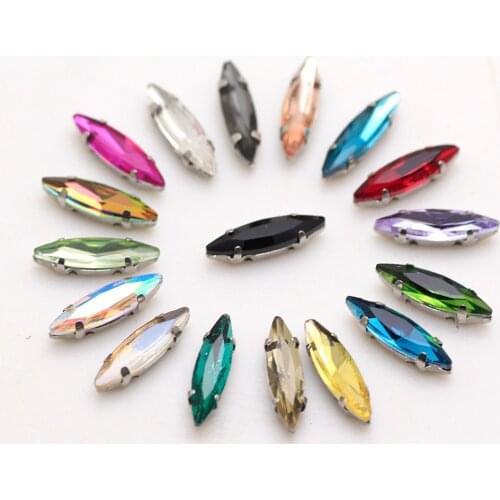 50pcs 4x15mm mix color horse eye Sew On Rhinestone With metal Claw Setting Silver Back Fancy Stone With Holes DIY clothing