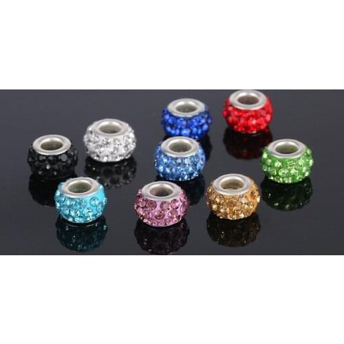 DIY part 20pcs Jewelry Bead Charm European Alloy Bead Full Crystal fit Bracelet Necklace Earring (send out mix colors at random)