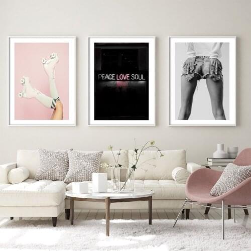 Wall Art Canvas Painting Woman Middle Finger Skates Neon Quote Nordic Posters And Prints Wall Picture For Living Room Home Decor