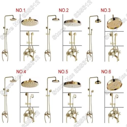 Wall Mount Golden Brass Rain Bathroom Shower Faucet Sets Bathtub Faucets Dual Handle Cold and Hot Water Shower Mixer Tap Jgf005