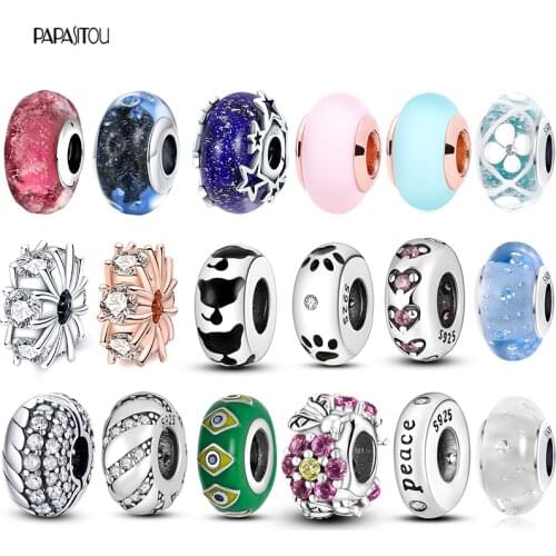 New European Colorful Lampwork Glass Bead Murano Charm Fit Pandora Bracelet Bangle Women Girl DIY Jewelry Dro pship