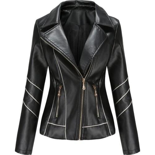 Autumn Faux Leather Jacket Women Classic Motorcycle Punk PU Thin Section Zipper Coat Female Rivet Short Coat Outerwear