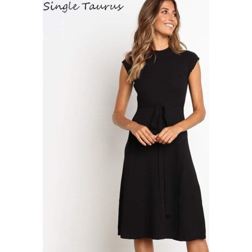 High Waist Dress Women A Line Solid Color Europe America Elegant Red Dress Office Lady Vestidos Verano Black Kobieta Sukienka