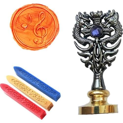 Signature Custom Wax Seal Stamp Kit Music Note Metal Dragon Handle Vintage Wedding Invitations (Dragon black