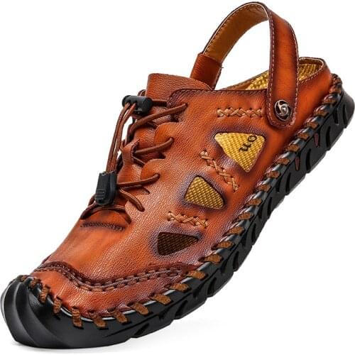 Stylish High Quality Genuine Leather Mens Sandals Breathable Non-slip Casual Shoes Summer Beach Men Shoes Big Size 47 48